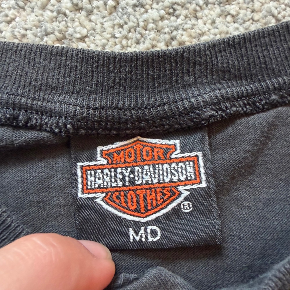 Vintage 1990 Harley Davidson Henley Shirt Walters Bros Peoria IL Eagle Black MD - Picture 3 of 7